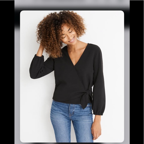 Madewell Tops - Texture & Thread Crepe Wrap Black Top Size Medium.